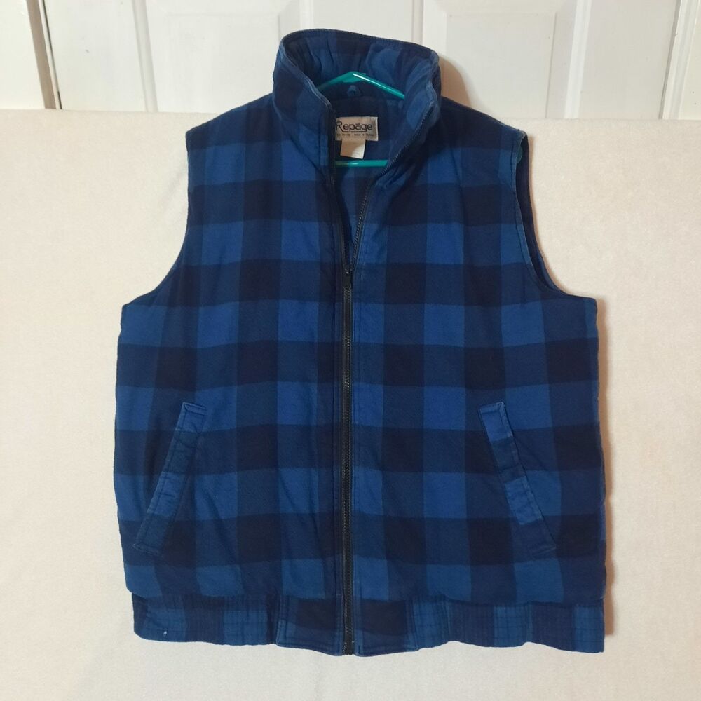 VTG Gorpcore Repage BLUE Buffalo Plaid Flannel Vest Quilted Outdoor Gilet L/XL